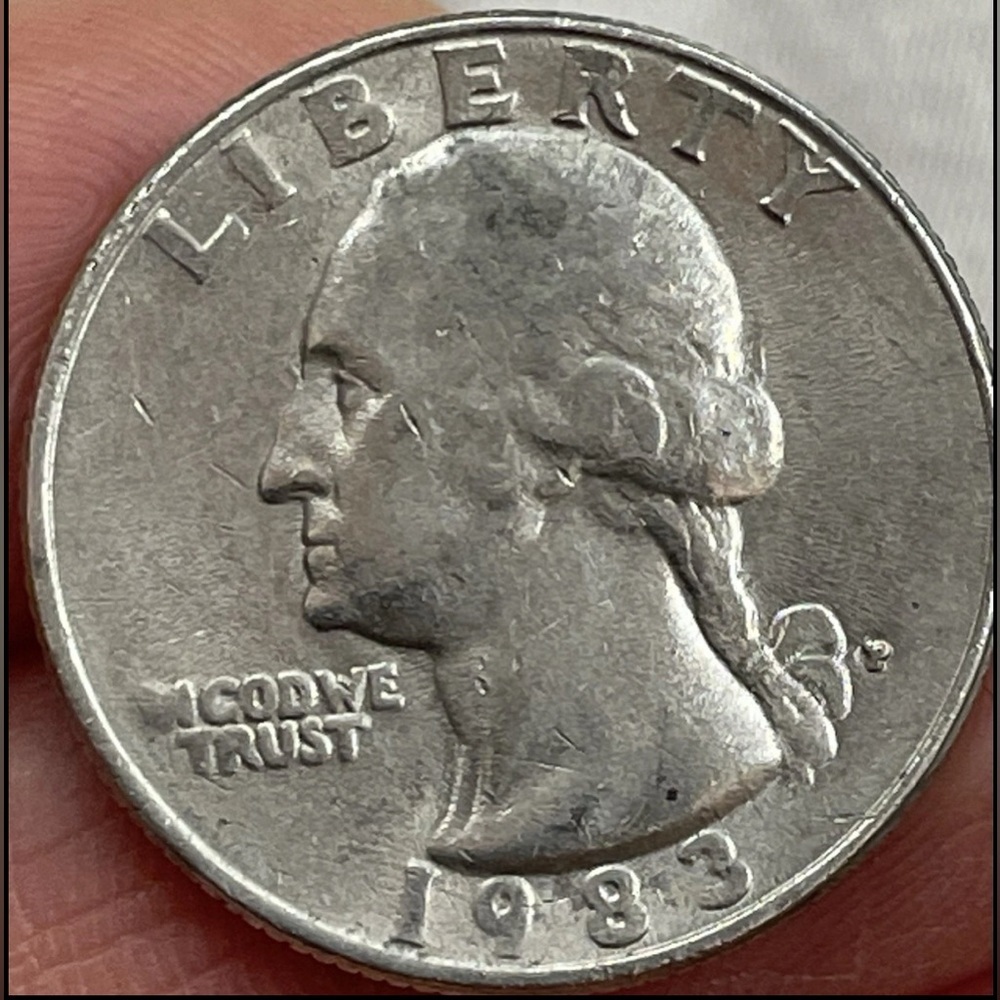 1983 Silver Quarter Coin Washington Error Quarter With Filled P Straight 9